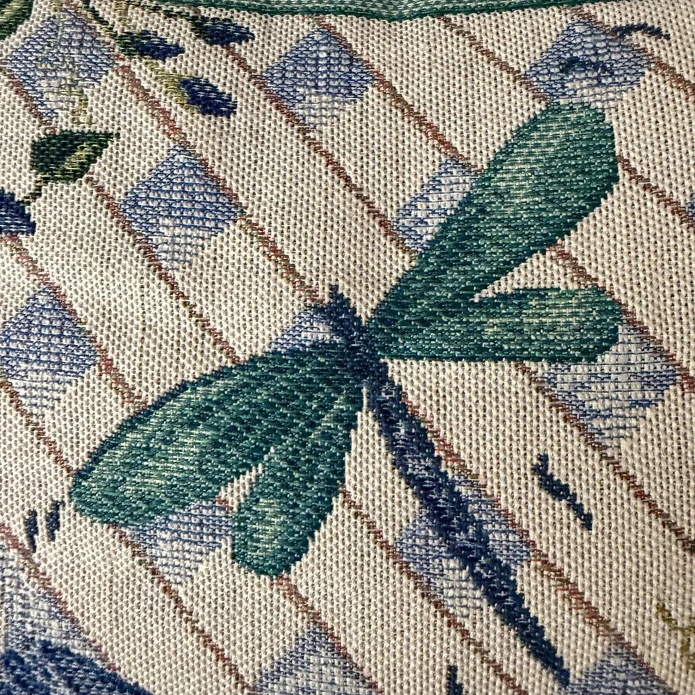 Vintage Tapestry Welcome Pillow Dragonfly Roses‎ Cottage Country Garden Decor